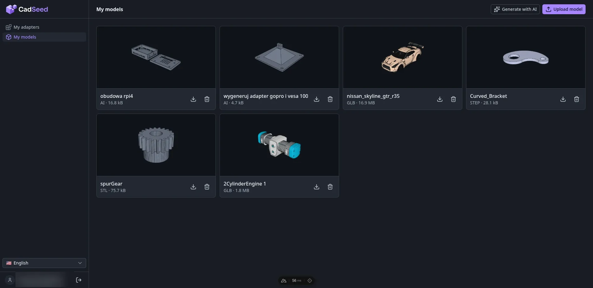 Library of AI-generated and user-uploaded models