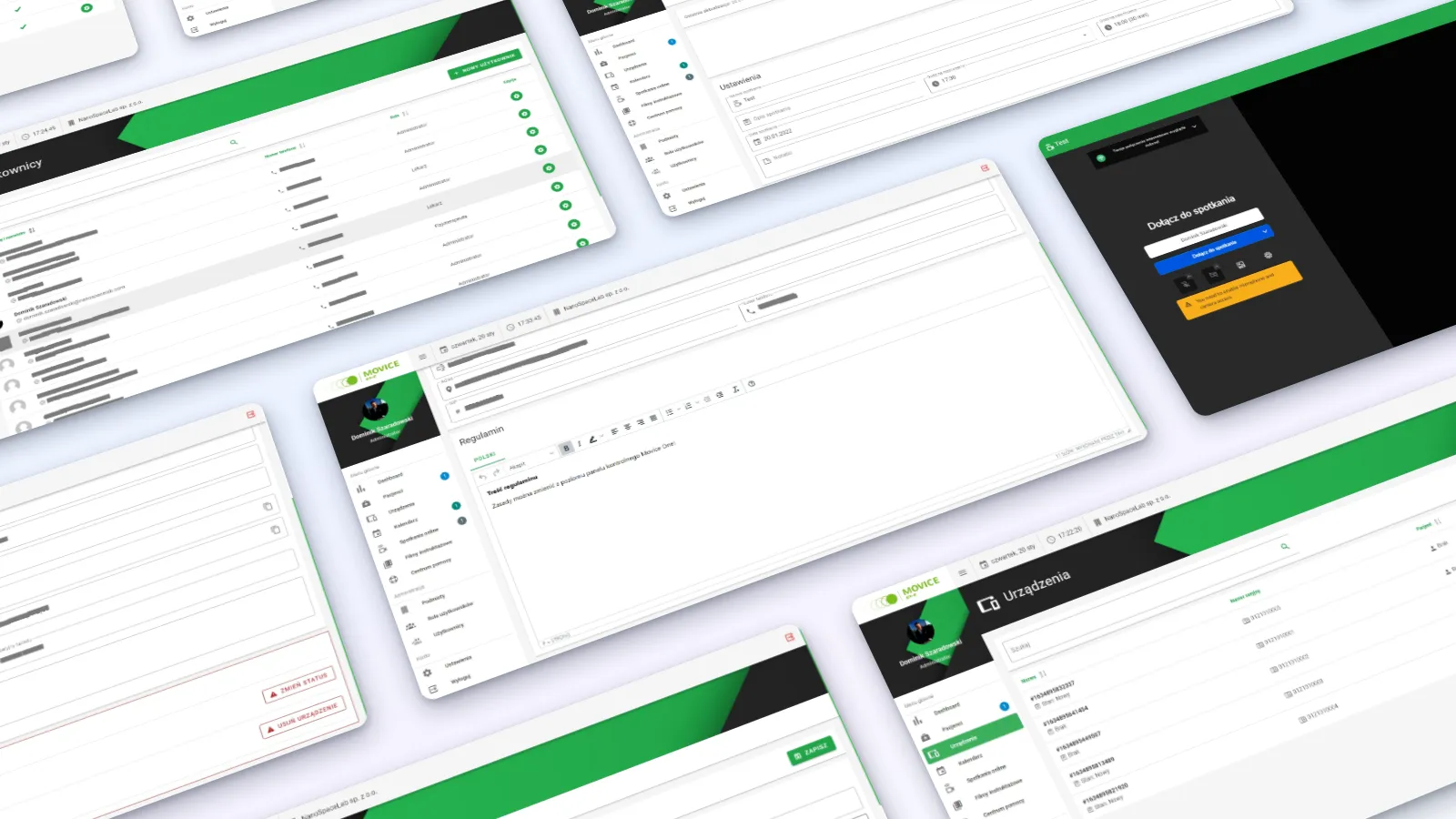 Cover image of the Movice One project, a 3D-tilted cascade of screenshots from the online rehabilitation monitoring platform