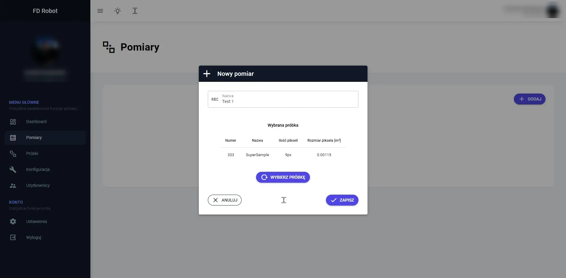 Creating a new measurement and choosing the sample