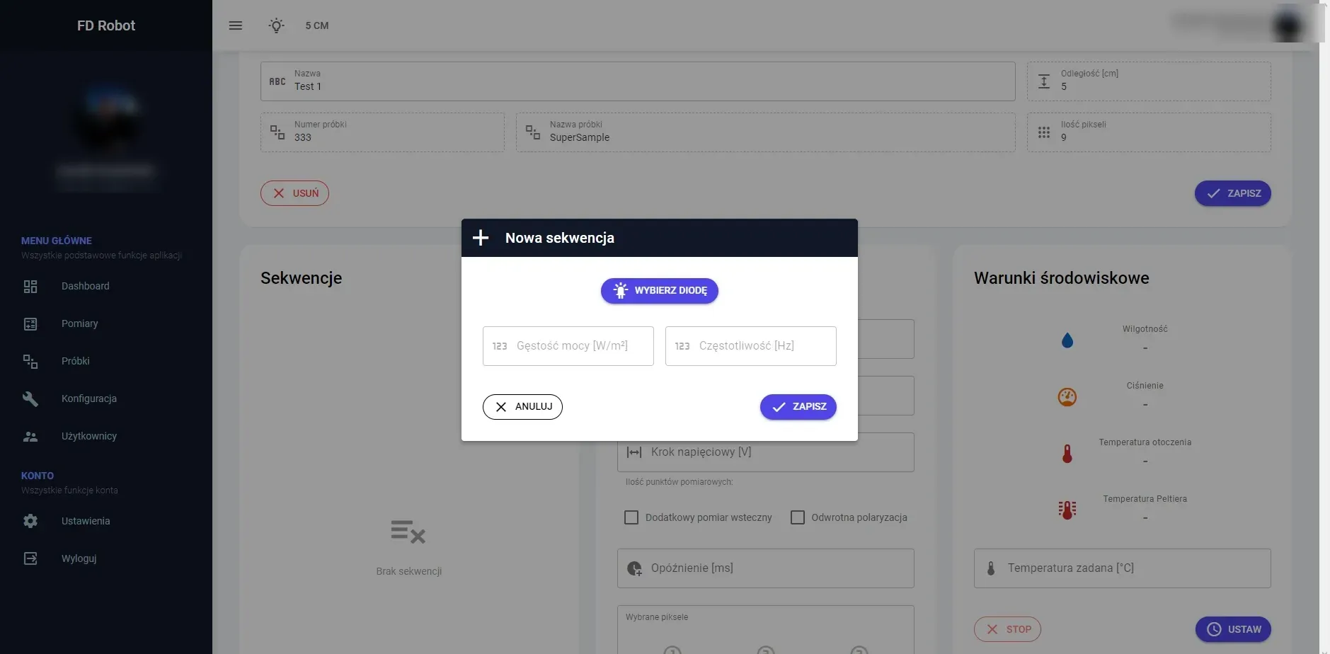 Dialog for adding a new measurement sequence