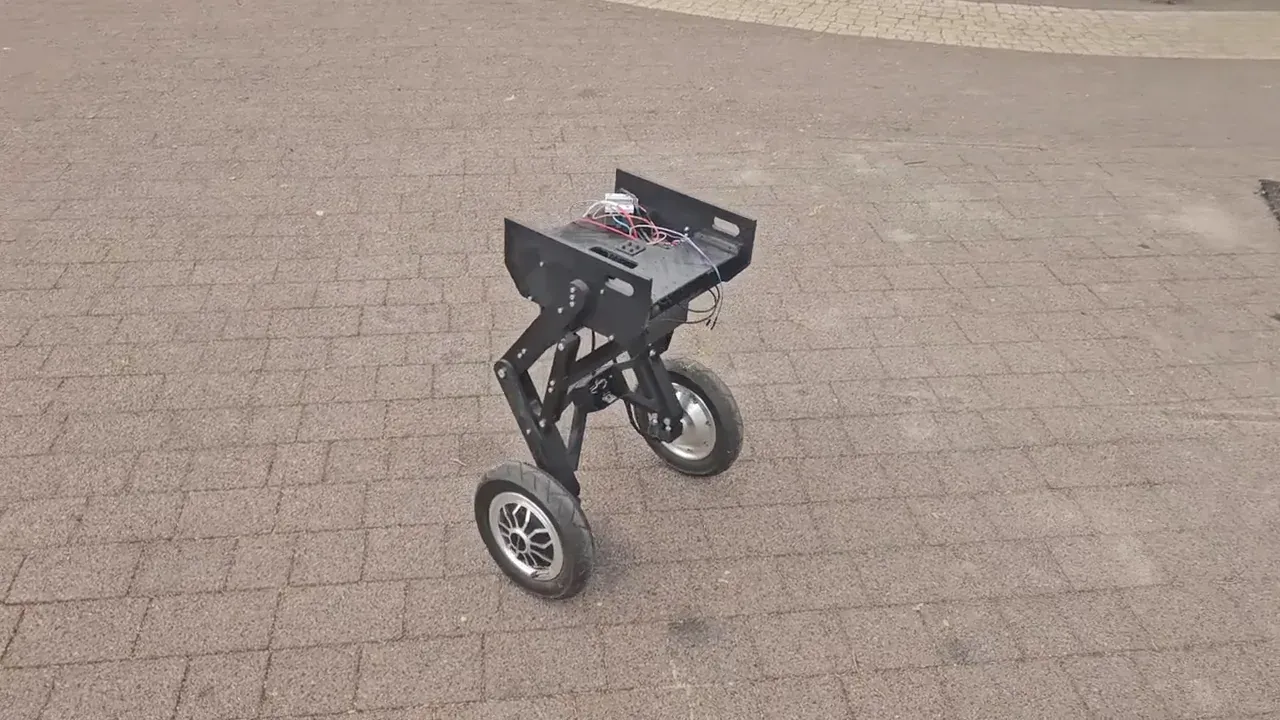 The two-wheeled self-balancing robot driving on paving stones