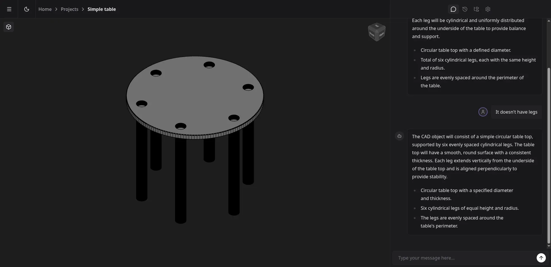 A table on six legs with holes drilled through the top instead of just mount points